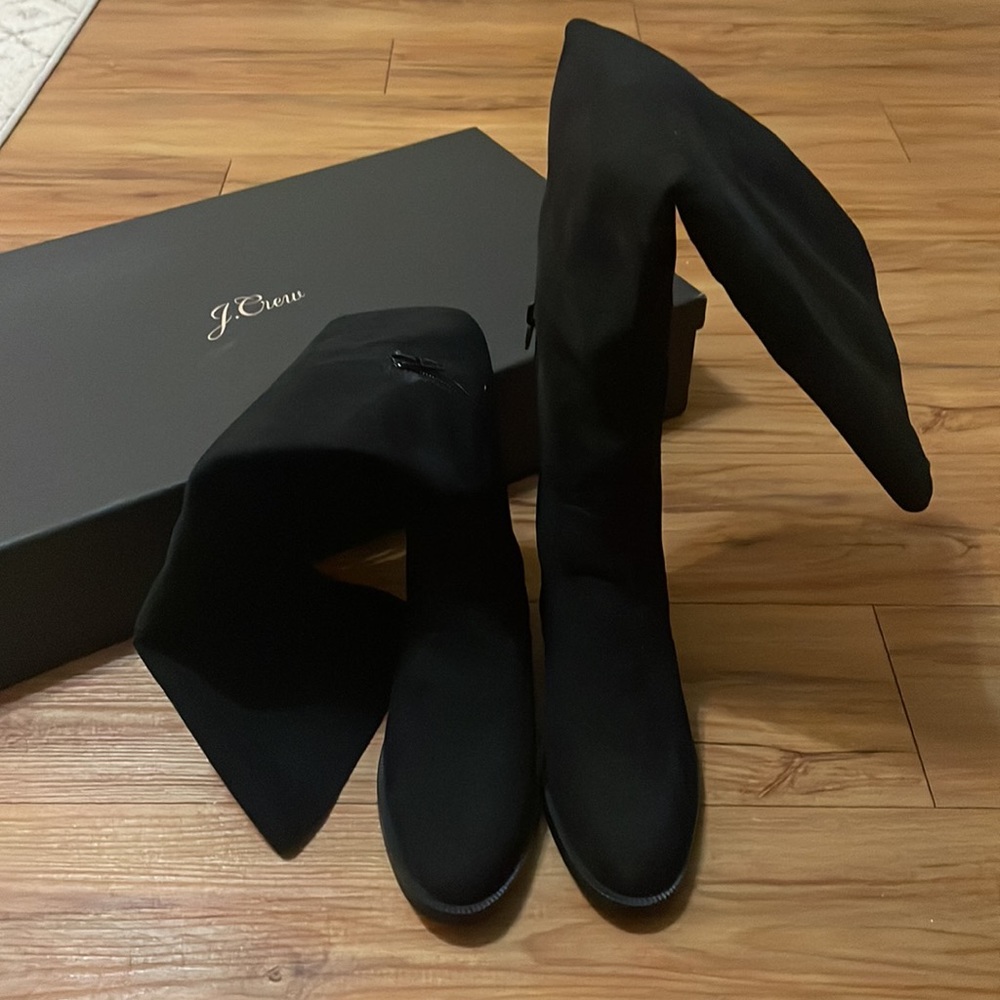 J. Crew Over the Knee Black Microsuede Boots